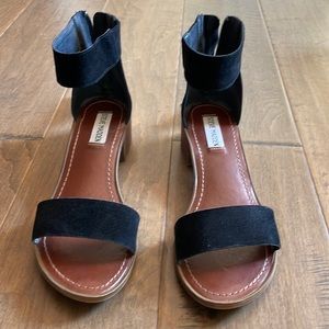 Steve Madden Darcie black suede sandal with back zip up tassels